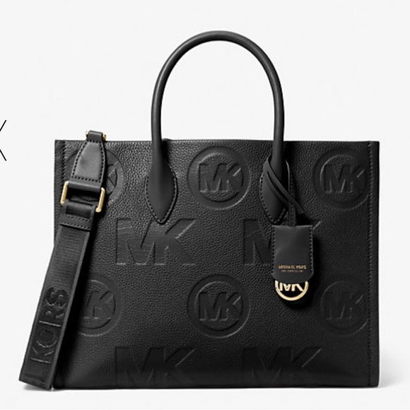 MICHAEL KORS 
Mirella Medium Logo Embossed Pebbled Leather Tote Bag
BLACK
NWT - Picture 3 of 4